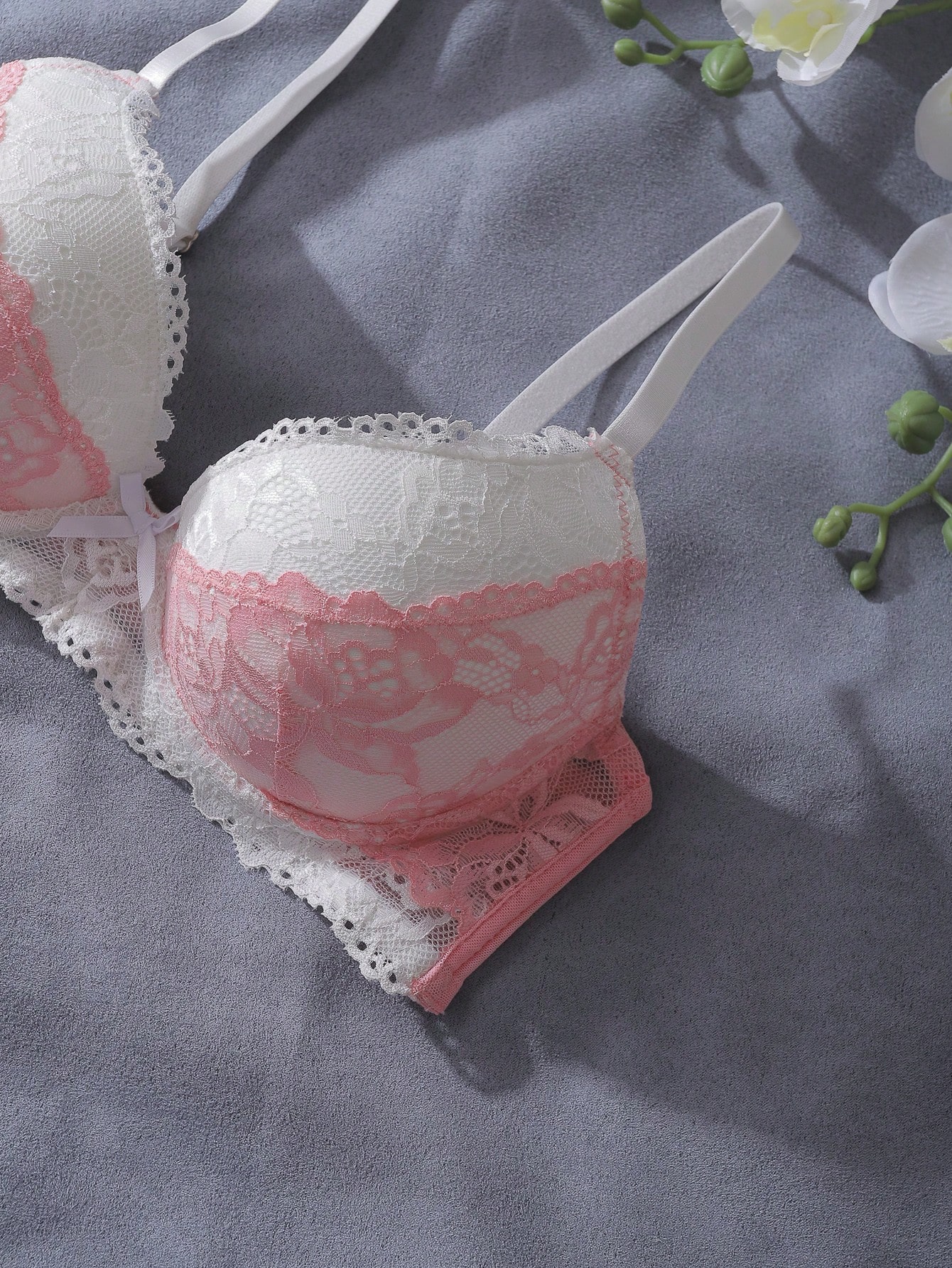 Pink and White Lace Patchwork  - đánh giá và giá Underwire Bra Padded