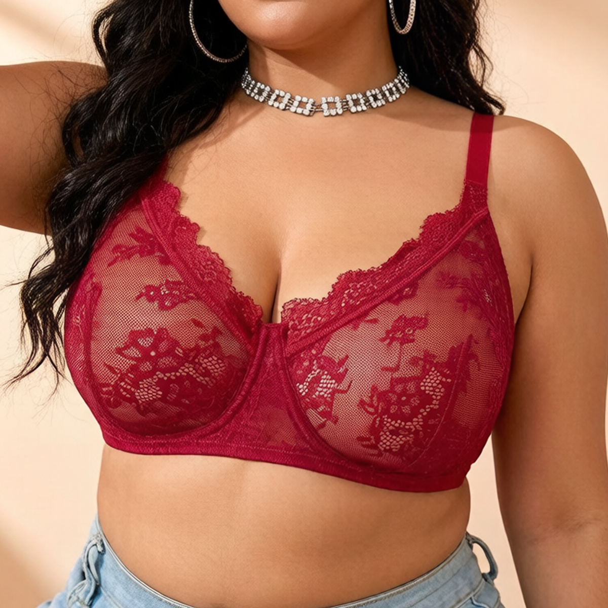 Women Plus Size Red Lace Sheer - đánh giá và giá Sheer Bra Lace