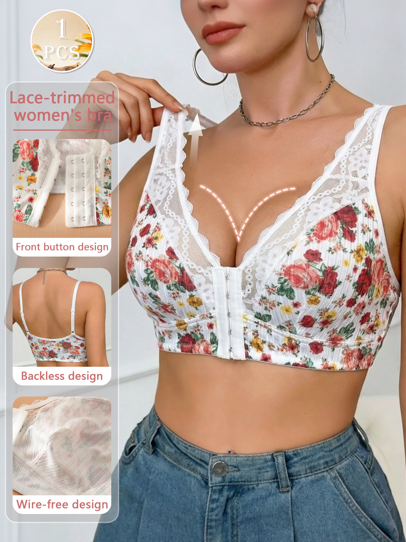 1pc Women's Floral Print Wirel - đánh giá và giá Wirefree Bra Comfort